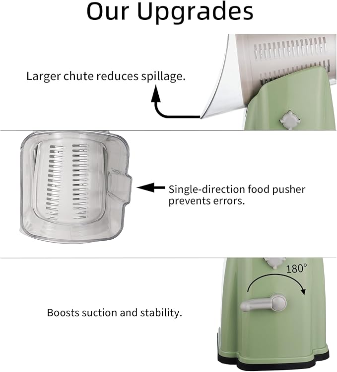 ChinKc Upgrade Rotary Cheese Grater Shredder with Handle, Strong Suction Base, Multi-purpose Rotary Grater Slicer with 5 Interchangeable Blades for Ice, Vegetables, Fruit, Nuts with Blade Storage Box