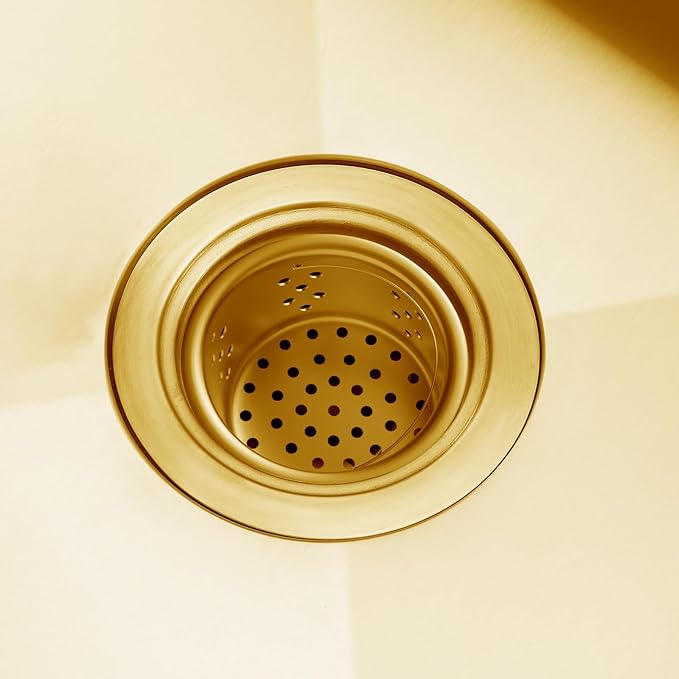 POPFLY SUS 304 Stainless Steel Deep Sink Strainer Basket – Fits Standard 3-1/2" Kitchen Drains, 2.5" Replacement Option – Removable Drain Basket with Handle for Easy Food Debris Cleaning, Gold