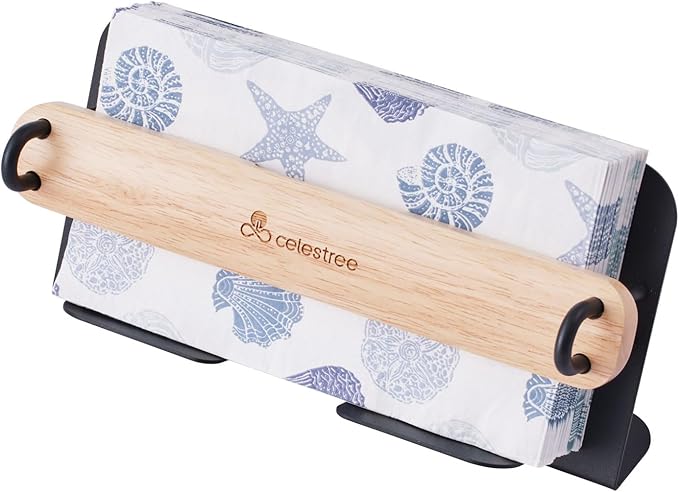Celestree Unique Guest Towel Holder for Bathroom & Table - Modern Metal Napkin Dispenser with Rubber Weighted Arm, Rectangular Disposable Hand Towels Tray for Kitchen Steak Dinner, Vanity, Picnic