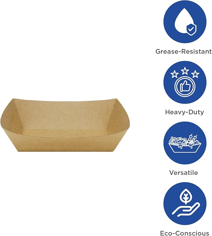Karat FP-FT250K Kraft Paper Food Serving Tray, 2.5lb Capacity, for Appetizer, Fried Meals, Chicken Wings, Pack of 500