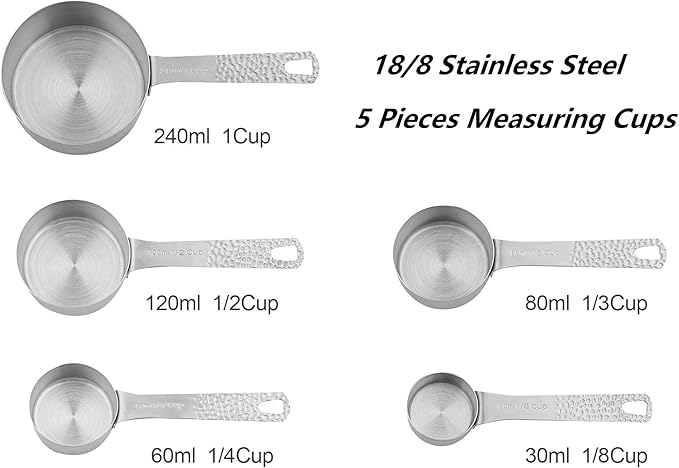Hotsyang 18/8 Stainless Steel Measuring Cups and Spoons set 14 for Baking & Kitchen, 5 Metric & US Measuring Cups and 6 Measuring Spoons,1 Leveler and 2 Rings for Dry & Liquid