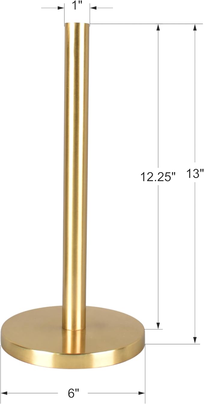 happimess PRH2000G Avery Modern Classic Metal with Non Slip Weighted Base Paper Towel Holder, for Bathroom Kitchen Countertop, Standard or Jumbo-Sized Roll Paper, Gold