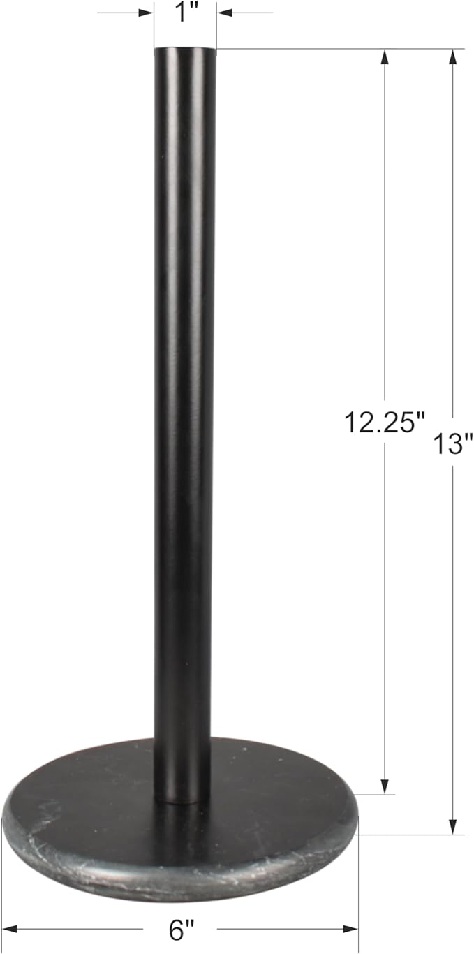 happimess PRH2000E Avery Modern Classic Metal with Non Slip Weighted Wood Base Paper Towel Holder, for Bathroom Kitchen Countertop, Standard or Jumbo-Sized Roll Paper, Black