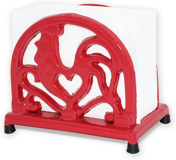 MINLUFUL Vintage Metal Napkin Holder, Heavy Cast Iron Napkin Holder Organizer for Kitchen Restaurant Home Décor, Red