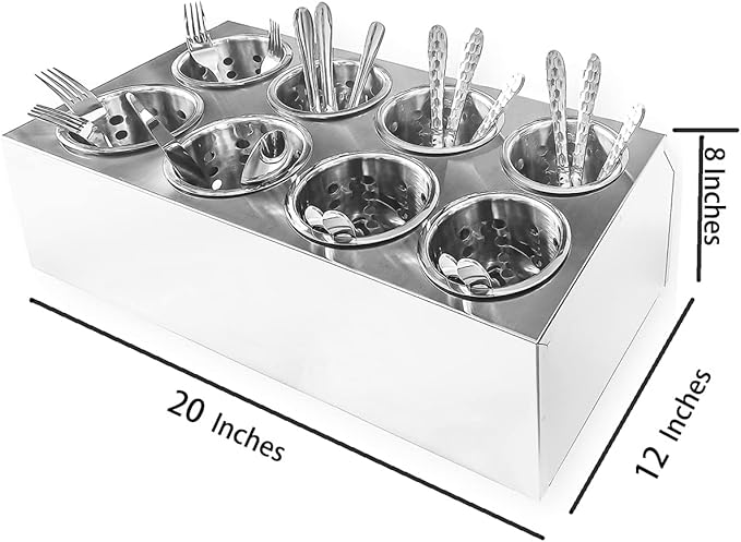 overstockedkitchen Flatware Organizers 8-Hole Stainless Steel Cylinder Flatware Silverware Utensil Holder Organizer Caddy