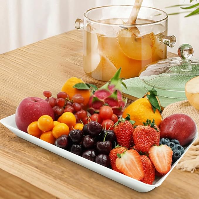 AMGBZT Serving Tray Platter, 2 Pcs Food Tray for Veggie Fruit Snack Dessert Cookie Cheese, Food Trays for Party Supplies Display, Plastic Platters for Serving Food, Large White Trays, BPA Free