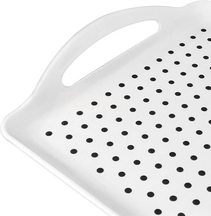 HEIHAK 4 Pack Anti-Slip Serving Tray with Handles, Rectangular Silicone Dots Lap Food Serving Tray for Eating, Home, Restaurant, White, 16.5 x 11.4 x 1.6 Inch