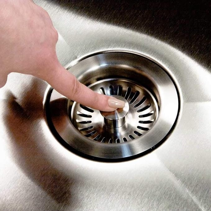 Houzer 190-9300 - 3-1/2 Inch Stainless Steel Deep Cup Kitchen Sink Basket Strainer, Durable Food Catcher Stopper for Metal Kitchen Sink, Ideal for Filtering Waste and Preventing Clogs