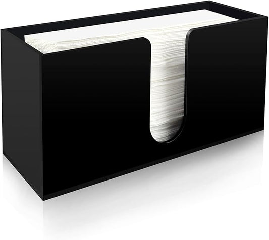 Paper Towel Holder for Countertop, Black Acrylic Napkin Dispenser – Fits Multifold, C-Fold & Z-Fold Trifold Towels, Durable 5mm Thick for Bathroom, Kitchen, Restaurant & Toilet (1pcs)