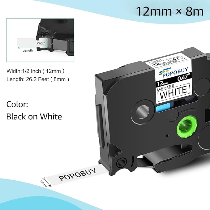 12mm 0.47 Laminated White Tape Compatible for Brother P-Touch TZ231 TZ-231 TZe-231 TZe231 1/2'' Label Tape for PT-D210 PT-D220 PT-D400 PT-D600 PT-H110 Label Maker, 5 Pack