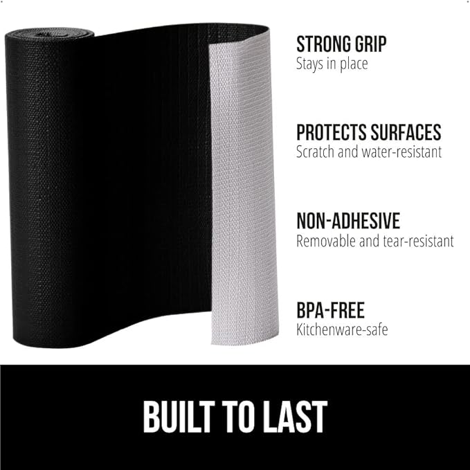 GORILLA GRIP Slip Resistant Drawer and Shelf Liner 2 Pack, Non Adhesive Water Resistant, Easy Clean and Trim, Smooth Surface Liners for Kitchen Cabinet, Shelves, Drawers, Pantry, 20 in x 20 FT, Black