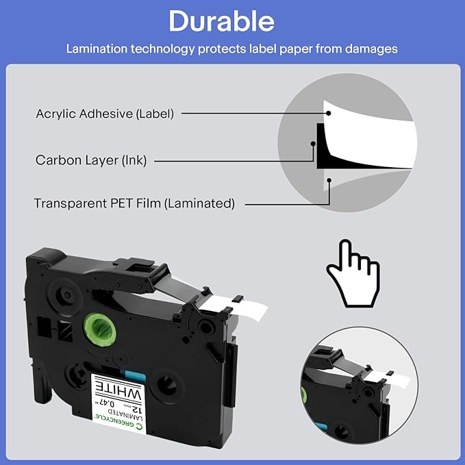 GREENCYCLE 12mm 0.47 Laminated White Tape Compatible for Brother P-touch Label Maker Tape TZe-231 Black on White TZ-231 TZe231 1/2 inch TZe TZ Tape for Ptouch PT-D210 D220 H110 H100 D400 D600, 30 Pack
