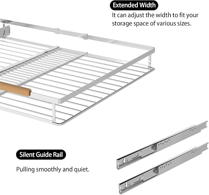 Pull Out Cabinet Organizers,Expandable Slide Out Storage Shelves,D:17.1” x W:12”-18.3” Stainless Steel Storage Drawers,3 Packs of Heavy Duty Gliding Cupboard Shelves for Home Kitchen Pantry Cupboard
