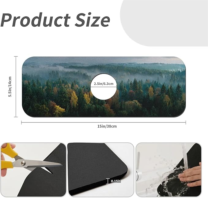 Kitchen Sink Splash Guard，Dense forest Faucet Mat Sink Gadgets-Super Absorbent Fast Drying Mat Drip Catcher for Kitchen, Bathroom,Sink Mat, Dish Drying Mat, Bathroom(15" X 5.5" )