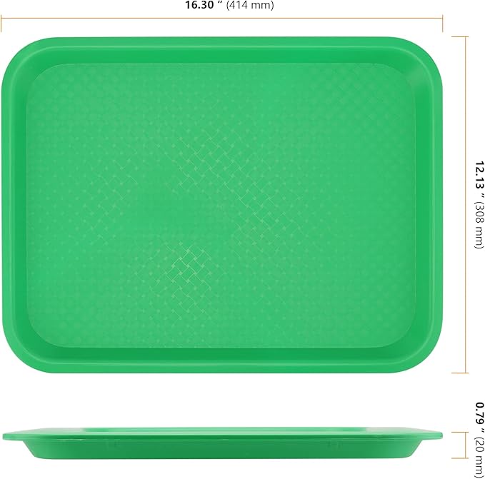 SEUNMUK 8 Pack 12 x 16 Inch Plastic Fast Food Trays, Scratch-Resistant Green Cafeteria Tray, Fast Food Serving Trays for School, Cafeteria, Restaurant