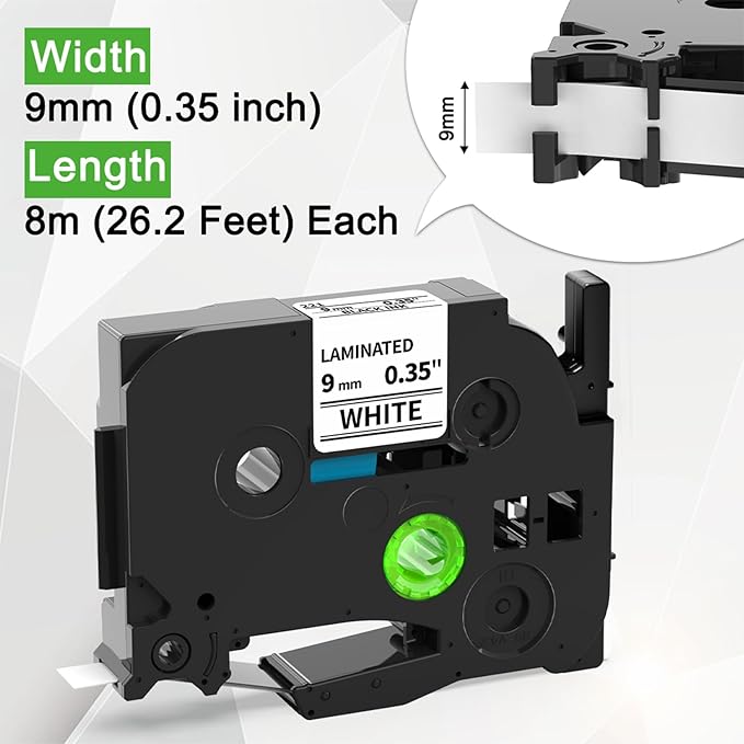 Labelife 6-Pack TZe TZ Tape 9mm 0.35 Laminated White Label Tape TZe-221 Replace for Brother P Touch 9mm Label Tape TZe221 TZ221 for Brother Label Maker PT-D210 PT-D220 PT-H110 PT-D400 PT-D610BT PTD200
