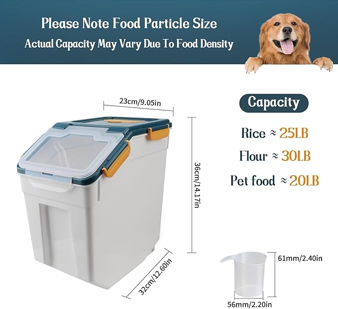 Saim Rice Storage Container 25lbs, 2 Pack Flour Bin with Measuring Cup & Scoop, BPA Free Rice Dispenser, Cereal & Dog Food Containers, Kitchen Organizer for Dry Beans, Oatmeal and Grains - Dark Blue
