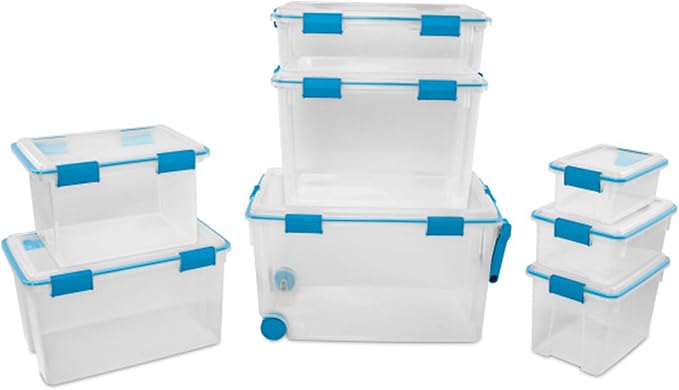 Sterilite 18-Pack Gasket Box, Weather-Resistant Storage Bins with Latching Lids, 7.5 Quart - Heavy-Duty Organizing Containers for Closet, Bathroom, and Office
