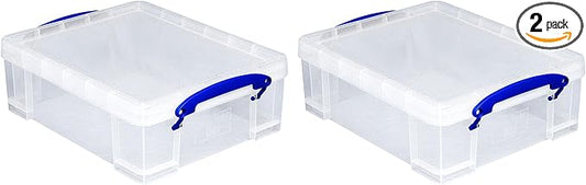 Really Useful Box 2 Pack Storage Bins, Clear Plastic Stackable Organizing Totes, 8.1 Liter