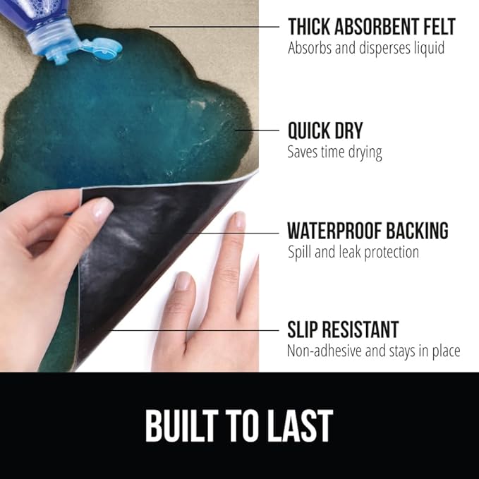 GORILLA GRIP LeakGuard Non-Adhesive Under Sink Mat for Kitchen Cabinet, 24x50, Waterproof Quick Dry Shelf Liner, Durable Absorbent Felt Mats for Bathroom Sinks, Cabinets, Dresser, Easy to Trim, Beige