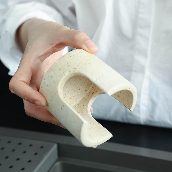 Travertine Marble Sponge Holder for Kitchen Counter - Natural Stone Dish Drying Rack, Sponge Caddy for Sink Organizer - Durable & Stylish Kitchen Decor