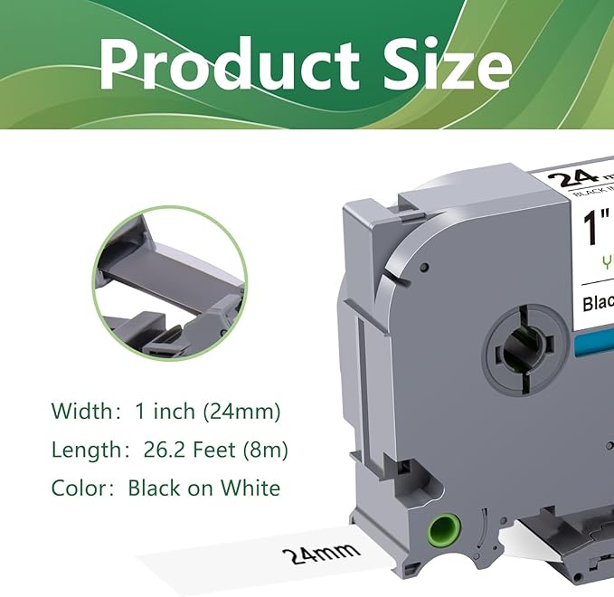 TZe-251 24mm Label Tape Compatible with Brother PTouch TZe251 24mm 0.94 Laminated White TZ Tape TZ-251 for PTD600 PT-P710BT PT-D610BT PT-D600VP Label Maker, 1 Inch, 8-Pack
