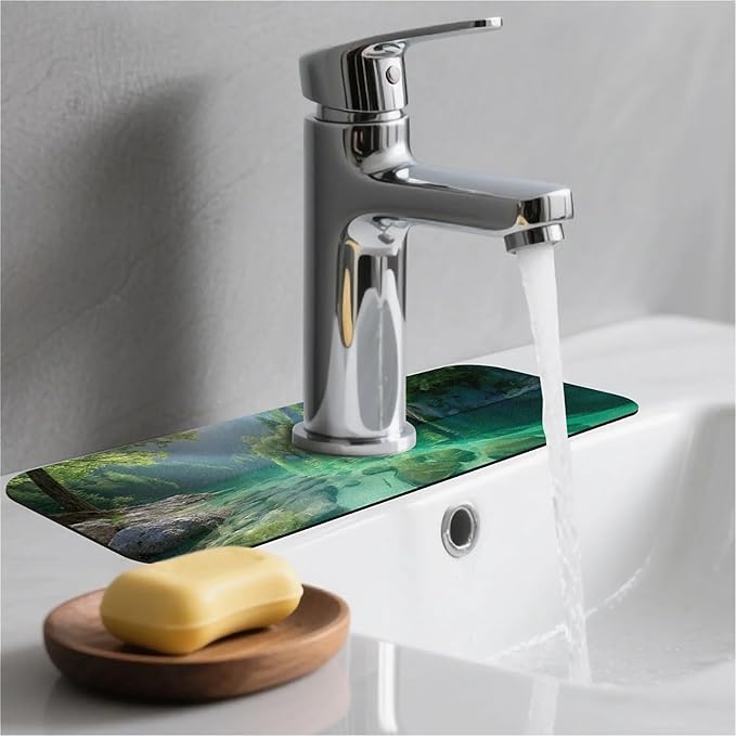 Kitchen Sink Splash Guard，natural scenery Faucet Mat Sink Gadgets-Super Absorbent Fast Drying Mat Drip Catcher for Kitchen, Bathroom,Sink Mat, Dish Drying Mat, Bathroom(15" X 5.5" )