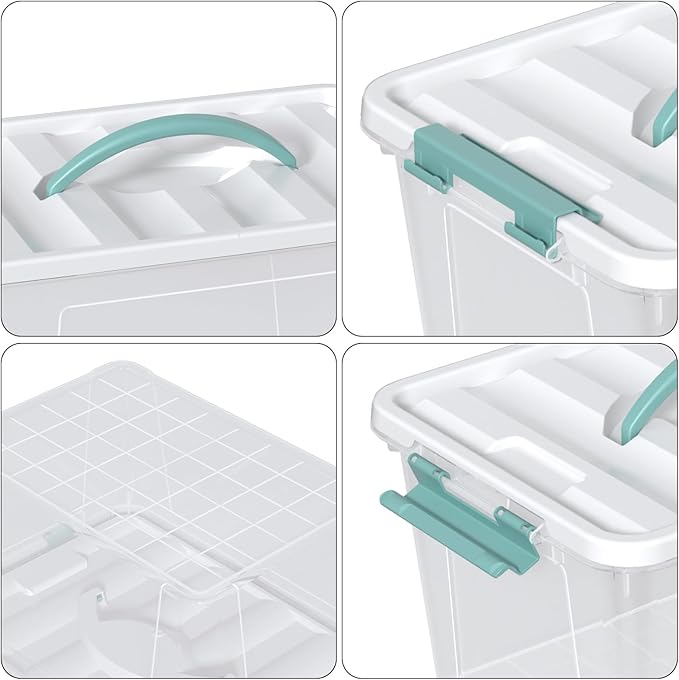 4 Pack Clear Latching Boxes, 12 Qt Plastic Storage Bin with Lid and Handle