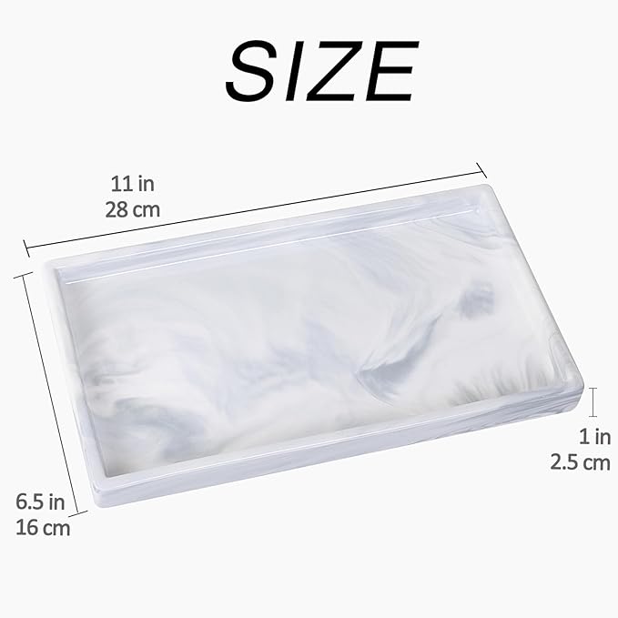 Eyrozia Bathroom Vanity Tray - 11'' Ceramic Rectangle Countertop Tray, Heavy-Duty Perfume Organizer Plate, Jewelry Ring Tray, Kitchen Soap Dispenser Stone Trays, Marble White