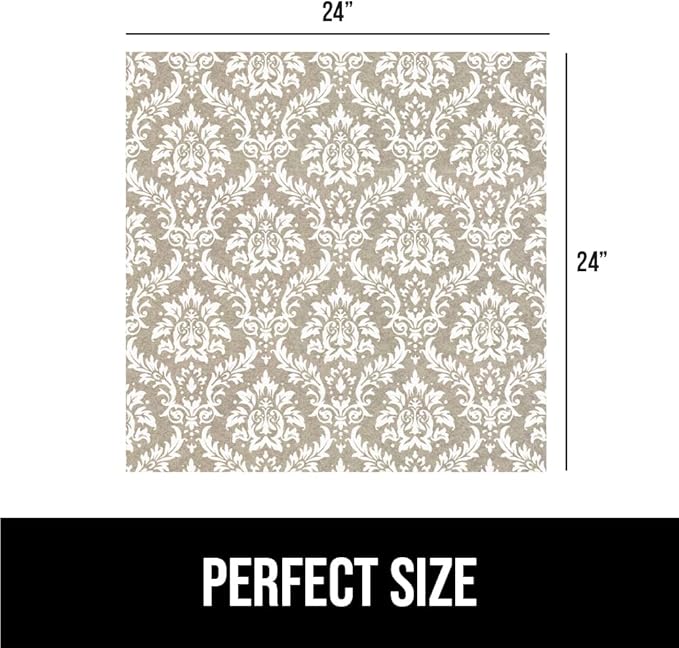 GORILLA GRIP LeakGuard Non-Adhesive Under Sink Mat for Kitchen Cabinet, Waterproof Quick Dry Shelf Liner, Durable Absorbent Felt Mats for Bathroom Sinks, Cabinets, Dresser, 24x24 Damask Taupe Cream