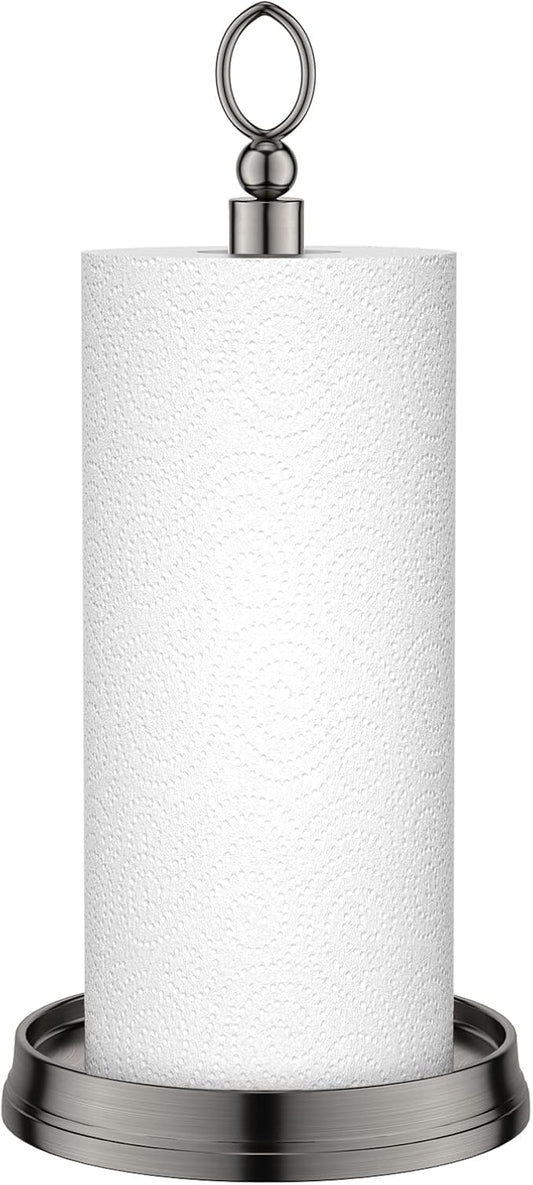 KASUNTO Paper Towel Holder With Heavy Weighted Base - Steel Countertop Stand for Kitchen, Bars & Dining Tables - Fits Standard & Jumbo Rolls - Brushed Nickel