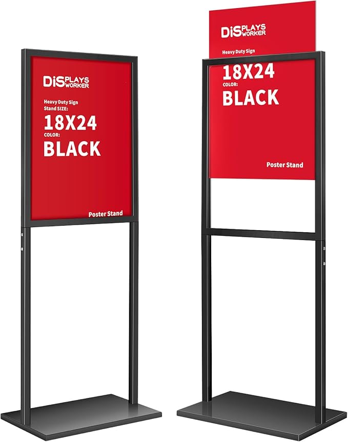 DISPLAYSWORKER Sign holder floor stand, heavy Duty Pedestal poster banner stand for display,18×24 inch slide-in double sided poster sign holder floor standing for board Display (Black, 18×24)