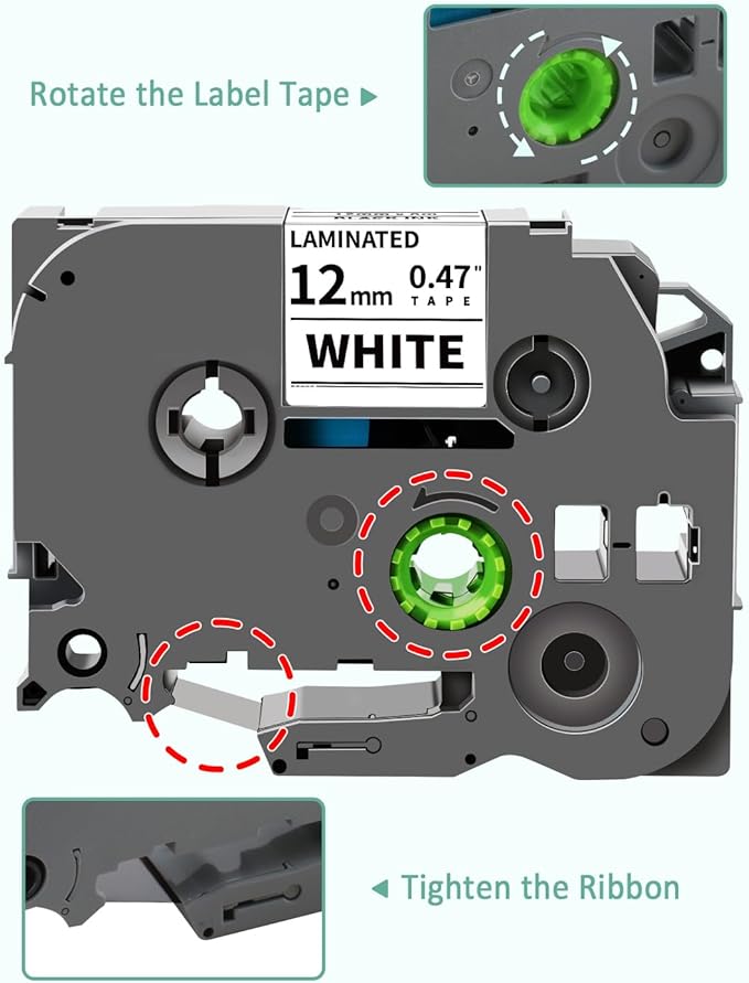 Tze 12mm 0.47 Laminated White Label Maker Tape Compatible for Brother TZe-231 TZe231 P Touch Label Tape TZe 1/2 TZ Tape, Work with PT-D220 D210 D220 H110 D200 D400 D410 D610BT, 12mm x 8m, 6-Pack