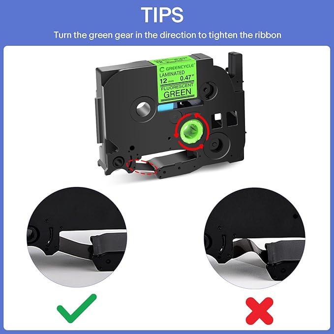 GREENCYCLE Compatible for TZ TZE D31 TZe-D31 AZE D31 0.47 Inch 1/2" Black on Fluorescent Green Laminated Label Tape 12mm x 5m for PTD210 D400AD D600 PTH100 PTH110 PT1290 PT-1230PC, 3 Pack