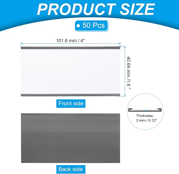 PATIKIL Magnetic Label Holder 4" x 1.6" with Paper Inserts, 50 Pcs C Channel Magnetic File Cabinet Labels Shelf Data Card Holder Signs for Metal Racks Shelves Whiteboard Tool Box