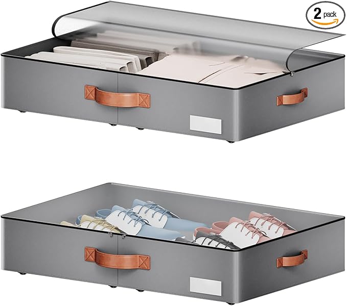 Under bed Storage With Wheels,Low profile 5.5 inches Height Storage Bins,Rolling Under bed Shoe Storage Containers,Under bed Storage Drawers for clothes & blankets