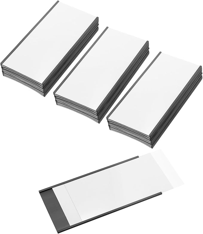 PATIKIL Magnetic Label Holder 6" x 3" with Paper Inserts, 50 Pcs C Channel Magnetic File Cabinet Labels Shelf Data Card Holder Signs for Metal Racks Shelves Whiteboard Tool Box
