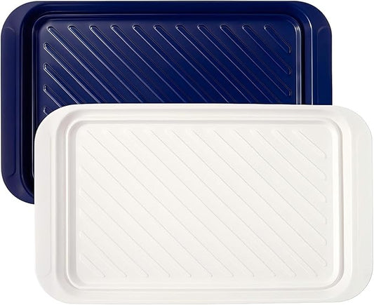 TP Grilling Prep and Serve Trays, 17 x 10.5 inch BBQ Trays for Cooked and Raw Foods, Set of 2 Melamine Serving Platters for Meats, Grill Accessories, Blue and White