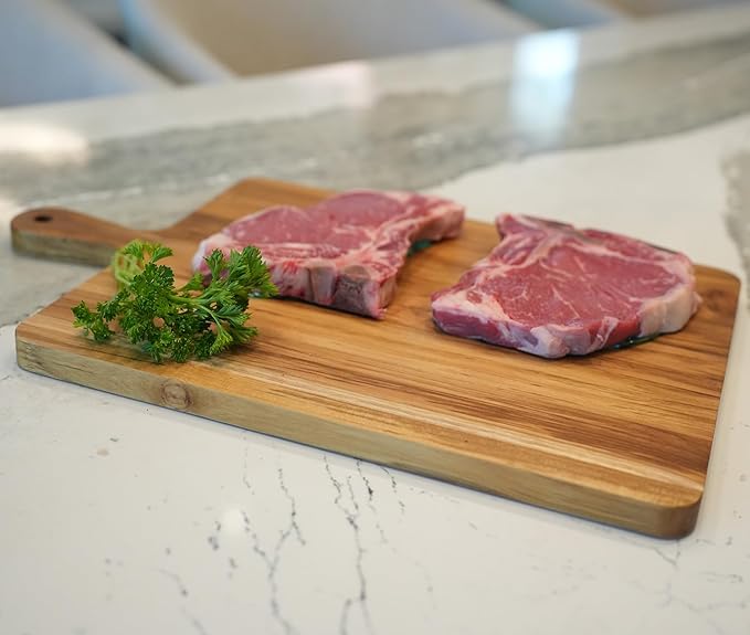 EcoDecors 3 Piece Teak Cutting Board Set with Handles, FSC Certified Edge Grain, Prep and Serving Boards for Kitchen