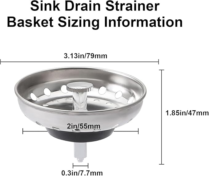 2 Pcs Kitchen Sink Filter and Plug Combination Basket, 304 Stainless Steel Drain Filter Basket with Handle