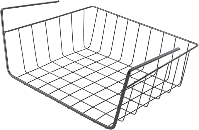 Under Shelf Storage Basket Multipurpose All Metal Under Shelf Wire Basket for Kitchen Office Pantry Desk Bookshelf M Black for Kitchen Pantry Bookshelf ﻿ (Large Black/22 * 15 * 14cm)