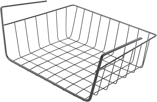 Under Shelf Storage Basket Multipurpose All Metal Under Shelf Wire Basket for Kitchen Office Pantry Desk Bookshelf M Black for Kitchen Pantry Bookshelf ﻿ (Large Black/22 * 15 * 14cm)