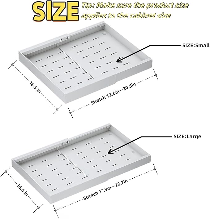 RAKSONIC Non-punch Retractable Cabinet Pull-Out Basket, Perfect for Housewives and Culinary Enthusiasts,Pull-Out Ahelf Kitchen Storage Device for Sinks and Drawers.(White-Small)