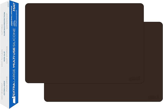 GASARÉ, Set of 2, Extra Large, Thick, Silicone Mats for Kitchen Counter, Heat Resistant Mats, Countertop Protector, Non-Slip, Easy to Clean, 25 x 17 Inches x 1.4mm, Brown