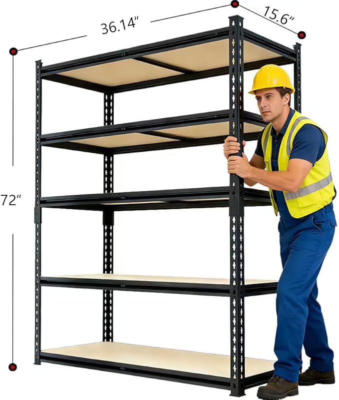 72" H x 36.14" W x 16" D Industrial 5-Shelf Storage-Rack Adjustable Metal Steel Kitchen/Garage Shelving Shelves Standing Utility Unit Organizer System for Pantry/Shed/Closet/Basement, Black