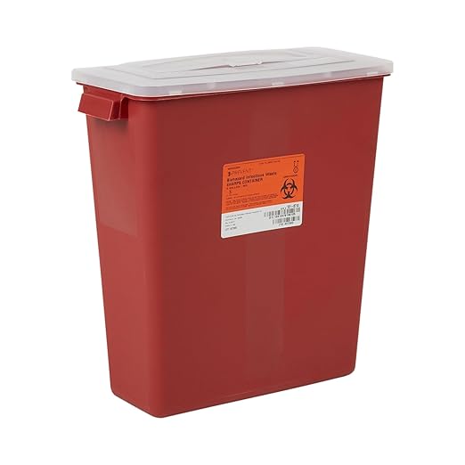 McKesson Sharps Container, Stackable, Locking Lid, Red, 3 gal, 12 in x 6 in x 13.5 in (L x D x H), 12 Count
