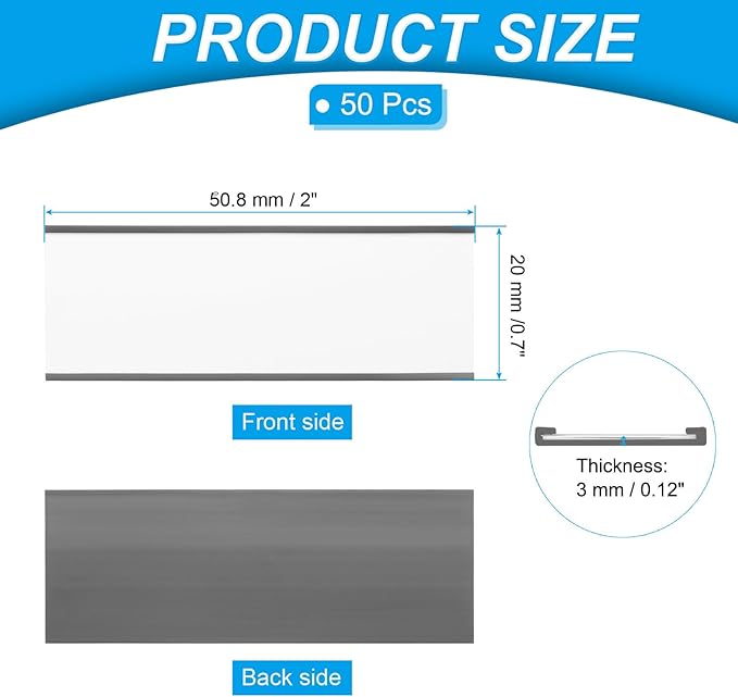 PATIKIL Magnetic Label Holder 2" x 0.7" with Paper Inserts, 50 Pcs C Channel Magnetic File Cabinet Labels Shelf Data Card Holder Signs for Metal Racks Shelves Whiteboard Tool Box