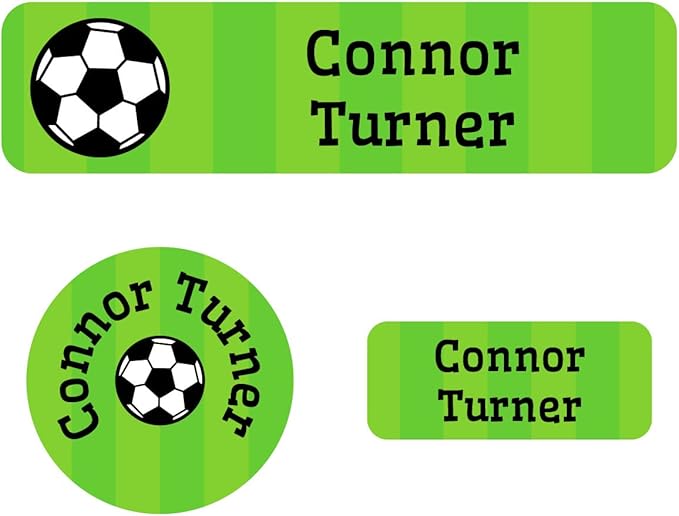 Name Bubbles - Kids Custom Name Labels for Daycare, School, Camp (102 Labels) - Personalized Waterproof Name Stickers for Clothes Tags, Lunch Boxes, Water Bottles, & School Supplies (Soccer)
