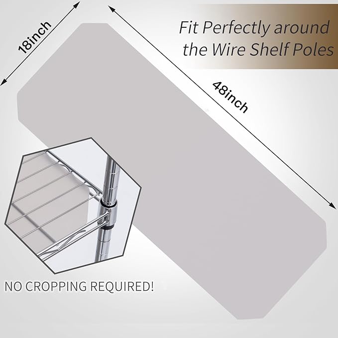 Poofzy Wire Shelf Liner 18 x 48, Set of 5 Shelf Liners for Wire Shelving Plastic Non-Adhesive for Pantry, Kitchen Cabinets (Gray)