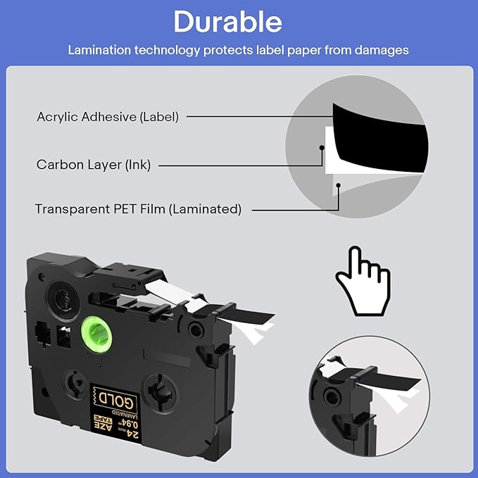 GREENCYCLE 3 Pack Compatible for Brother P-Touch Label Maker Tape TZe-354 TZ-354 24mm 0.94 Laminated Gold on Black TZe354 TZ354 TZe TZ Label Tape for PT-D600 D610BT P700 P750W